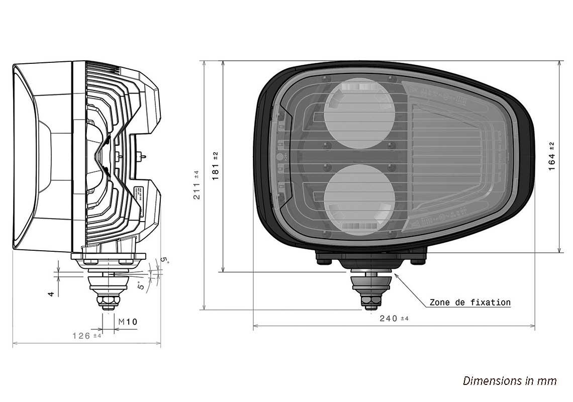 Driving light right ECE LED 12/24V de-icing